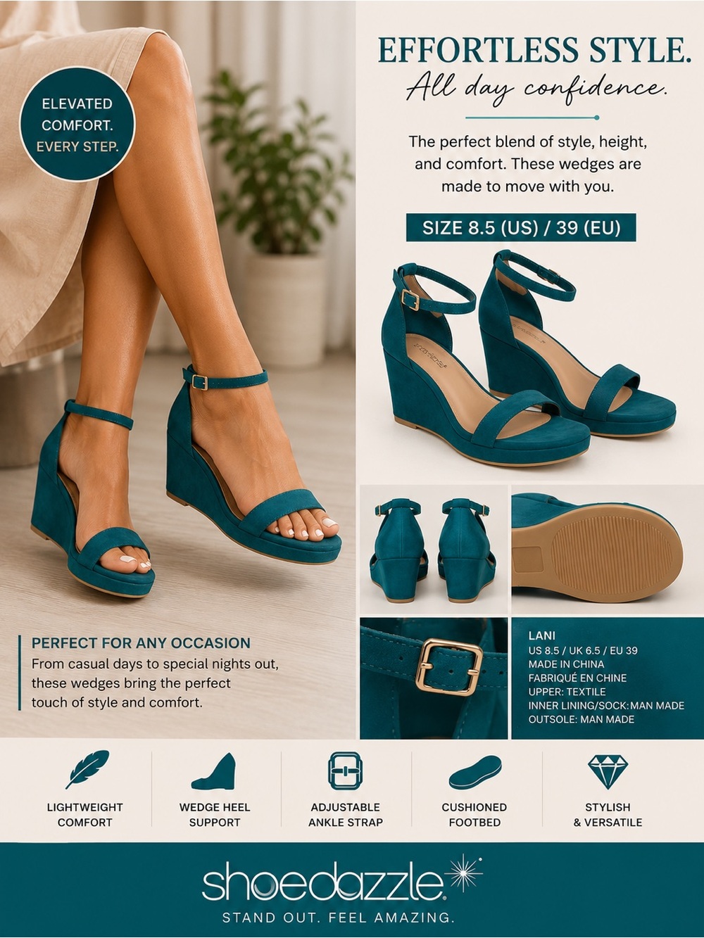 Shoe Dazzle Teal Ankle-Strap Wedge Sandals